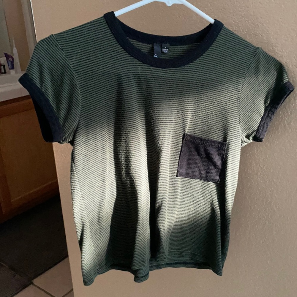 Black & Green Striped Crop Top